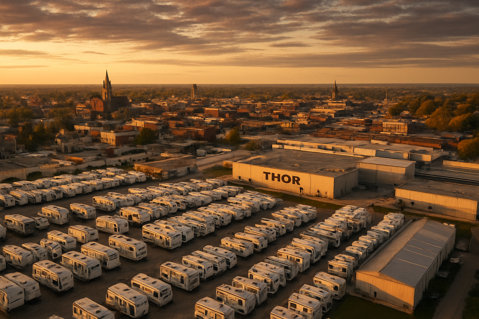 Elkhart Indiana manufacturing corridor at golden hour