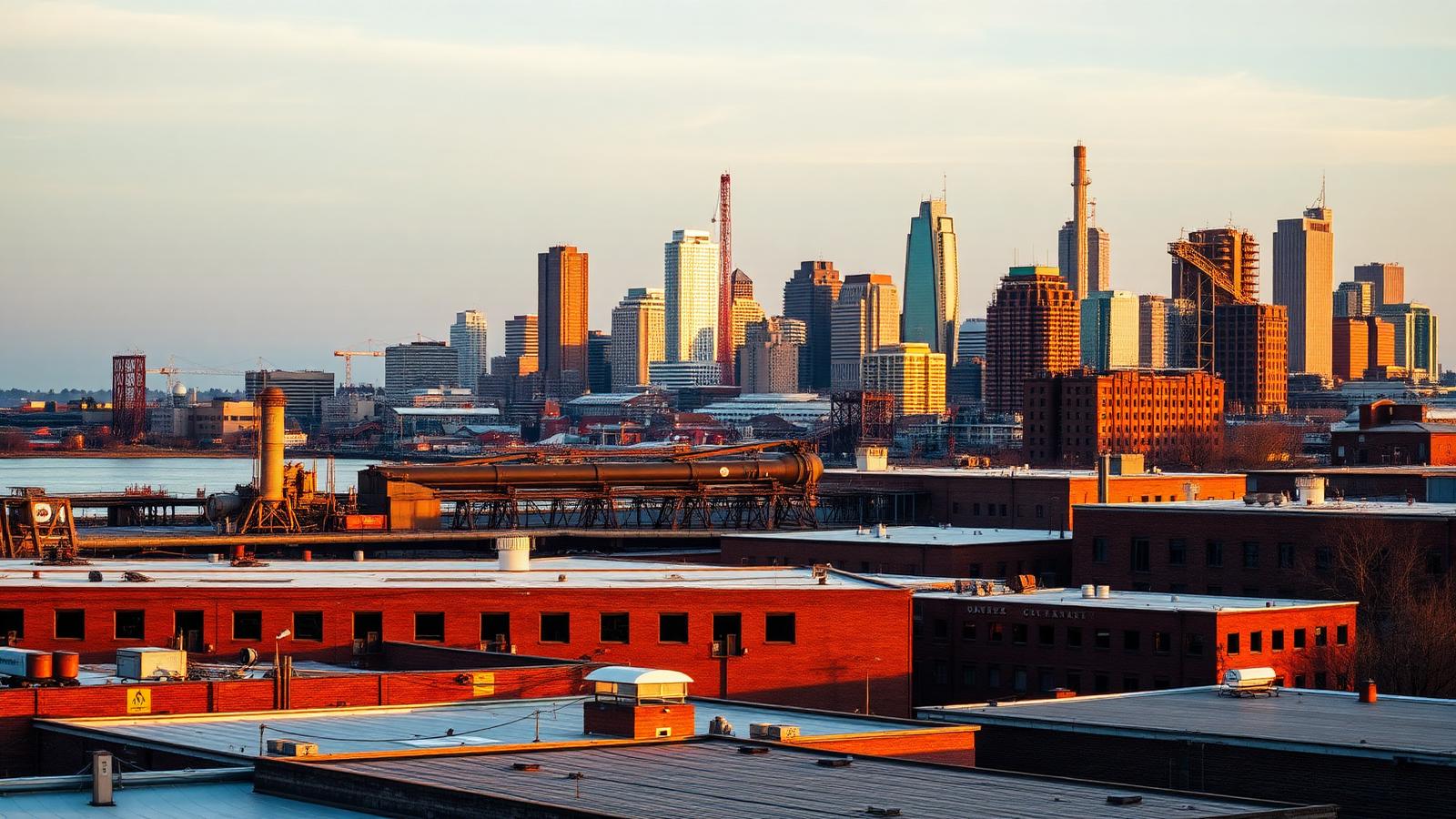 Janesville, Wisconsin manufacturing corridor at golden hour