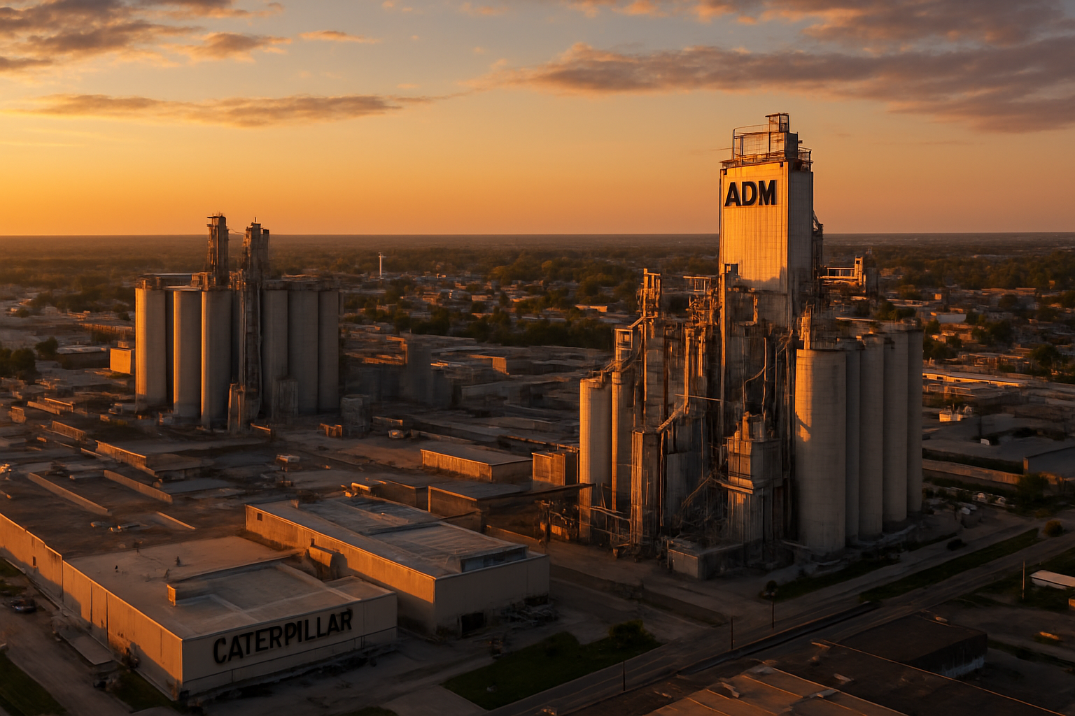 Decatur Illinois manufacturing corridor at golden hour