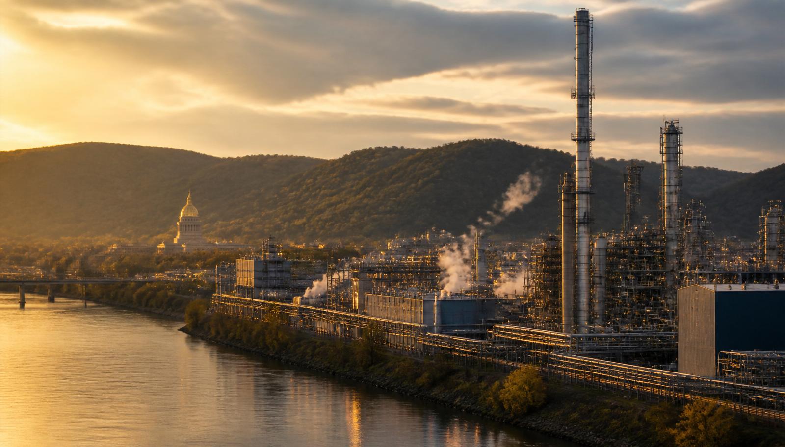 Morgantown, West Virginia manufacturing corridor at golden hour