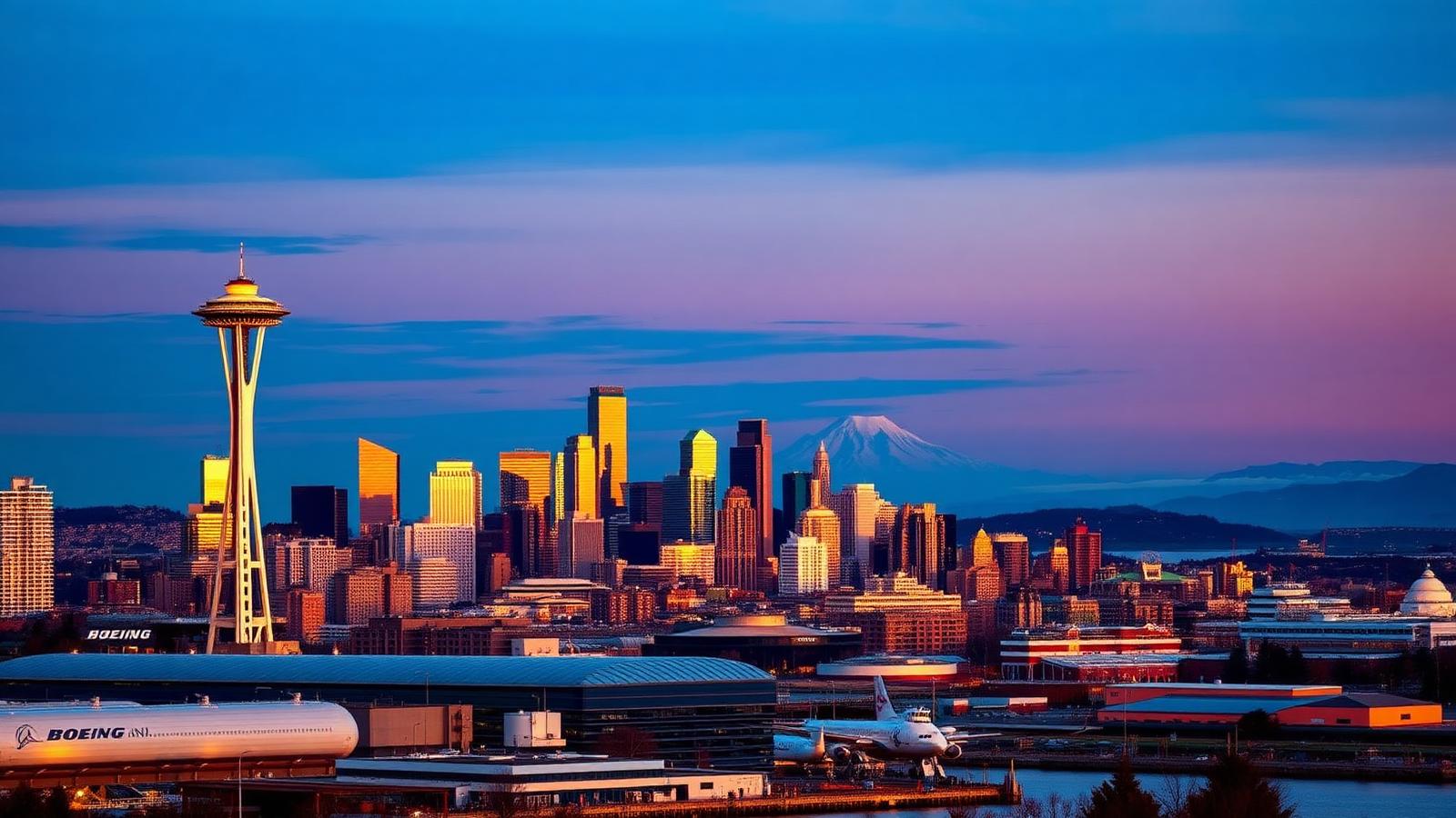 Mount Vernon, Washington manufacturing corridor at golden hour