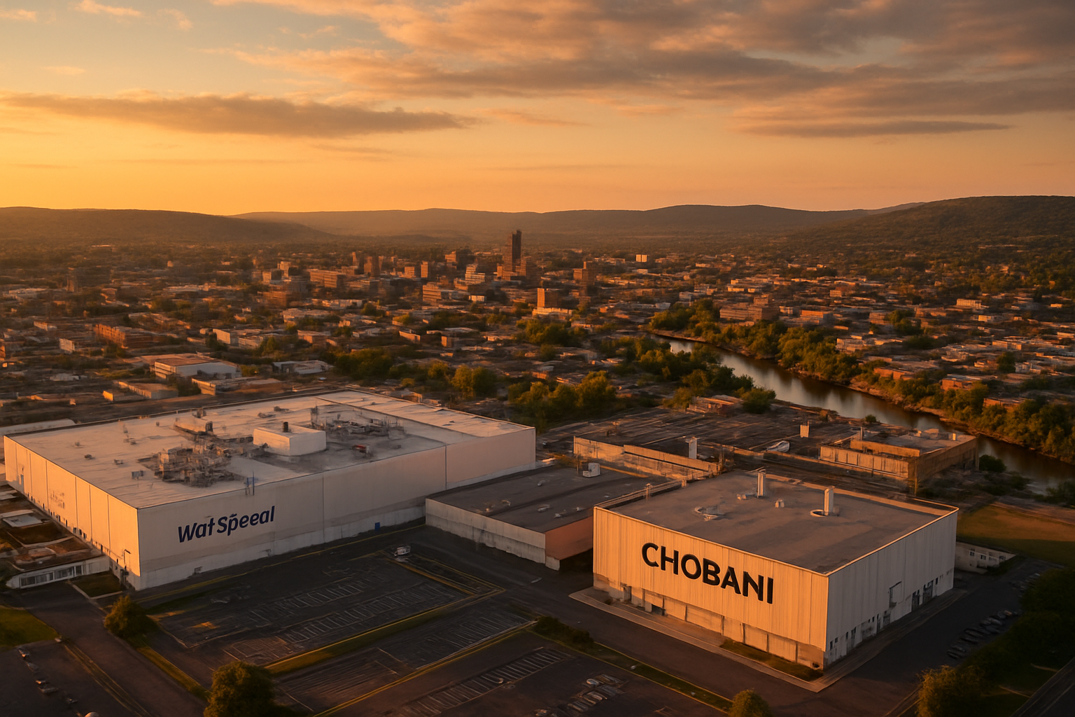 Utica New York manufacturing corridor at golden hour