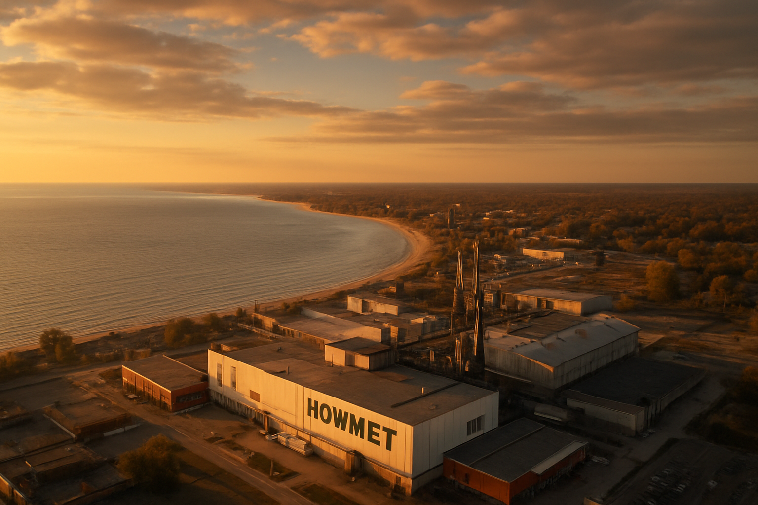 Muskegon Michigan manufacturing corridor at golden hour