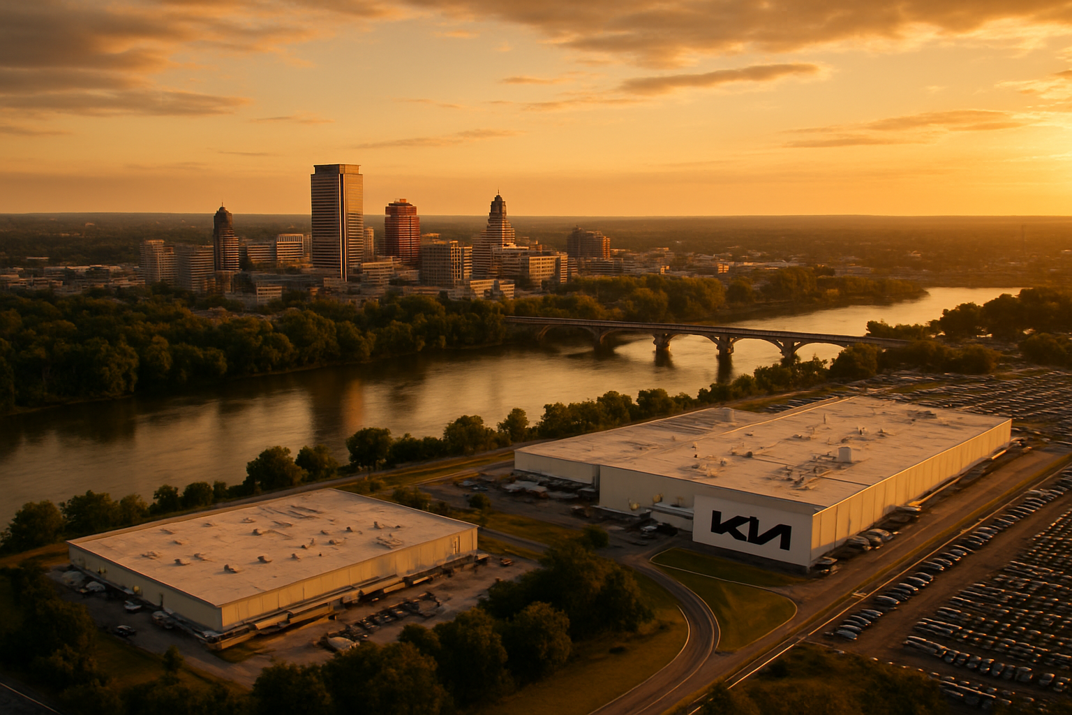 Columbus Georgia manufacturing corridor at golden hour