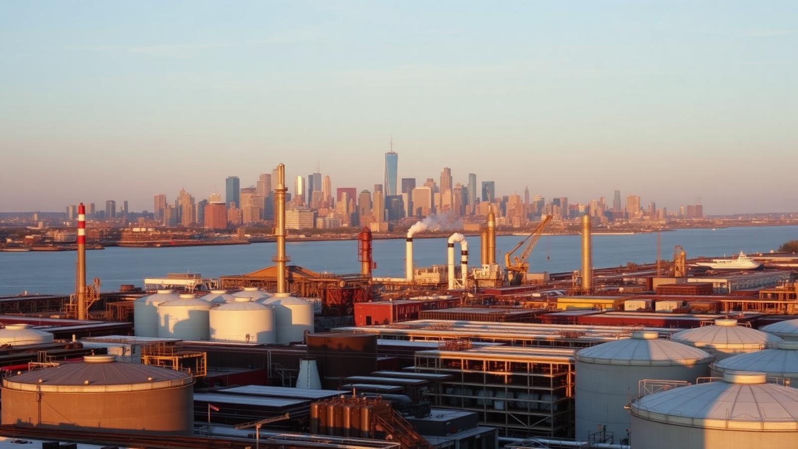Edison, New Jersey manufacturing corridor at golden hour
