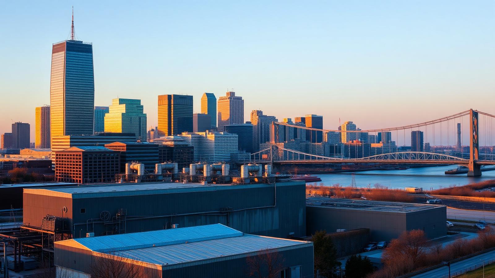 Adrian, Michigan manufacturing corridor at golden hour