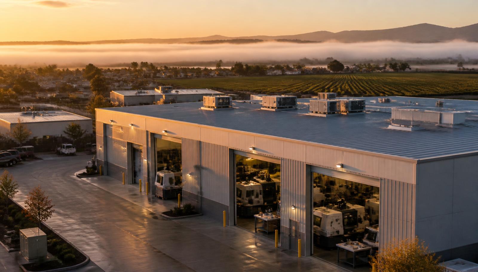 Oxnard California manufacturing corridor at golden hour