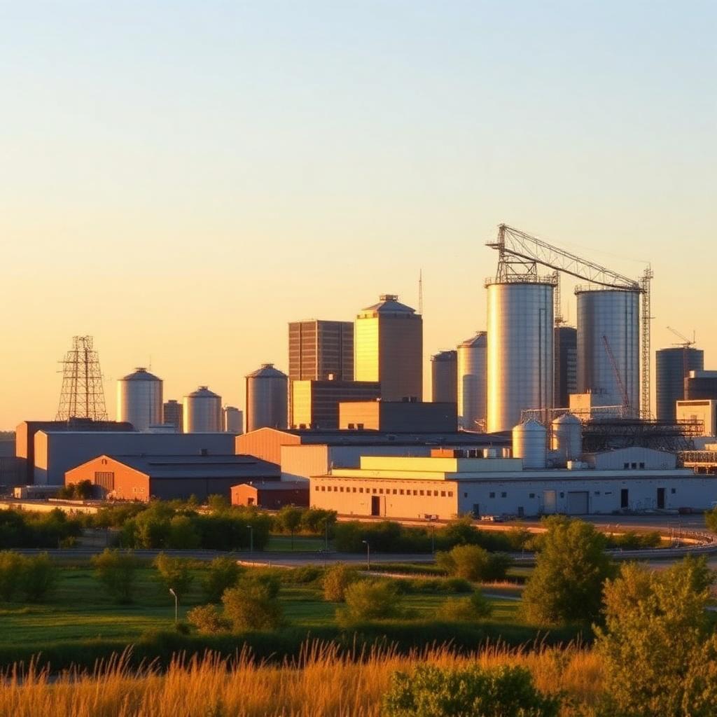 Davenport, Iowa manufacturing corridor at golden hour