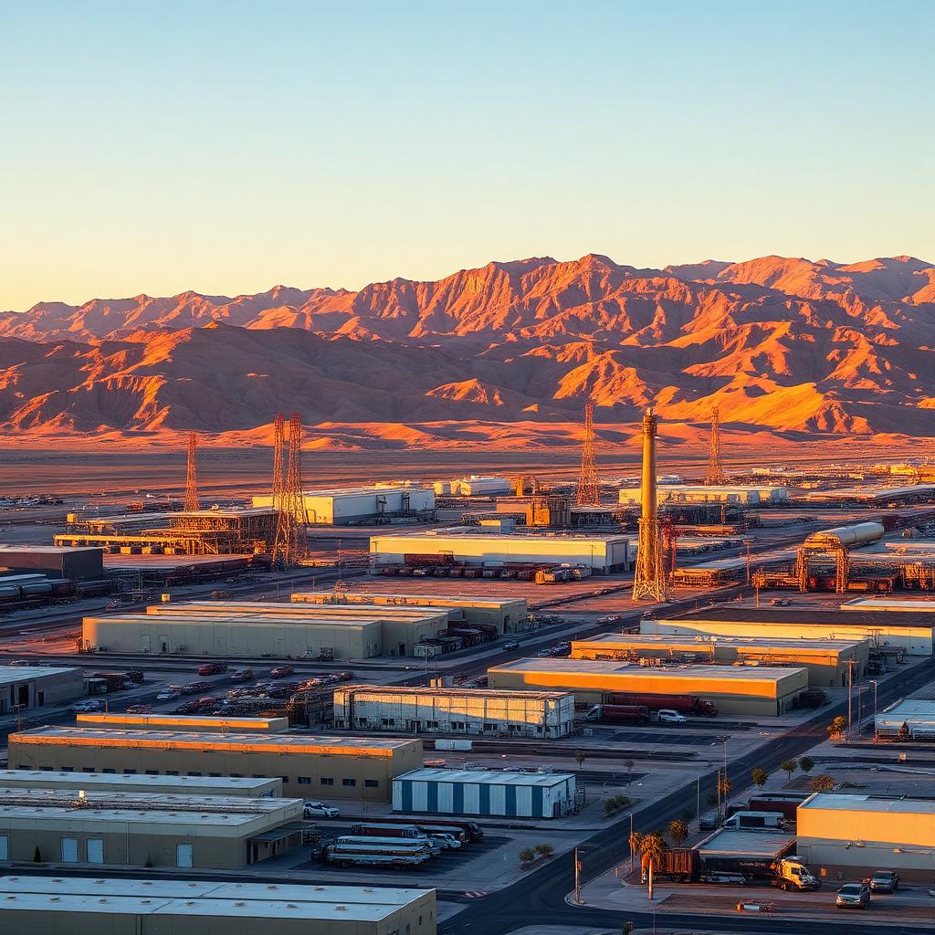 Henderson Nevada aerospace and industrial corridor at golden hour